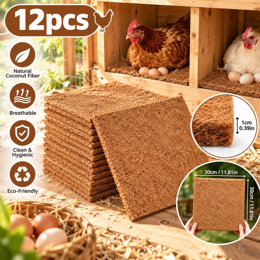 3/7/12pcs Coconut Palm Bedding Mats, Moisture Resistant & Insulating Nesting Pads For Hens, Birds, Rabbits, Reptiles & Hamsters, Reusable Poultry Bedding Material For Egg Production, Natural Nesting Box Liners For Chicken Coops & Pet