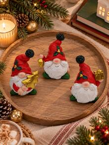 1pc Cute Christmas Gnome Figurines, Red Hat Gnome Holiday Decorations With Gold Tree Lantern Gift Box, Xmas Tabletop Decor For Home, Mantel, Shelf, Desk, Fireplace, Christmas Gift - A - View 4