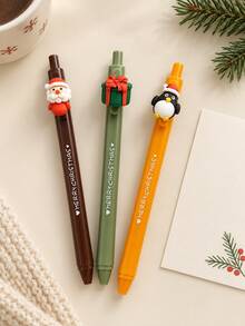 12Pcs Christmas Theme Cartoon 3D Shaped Retractable Neutral Pen Set (Includes 6 Pens And 6 Refills), Suitable For Student Learning, Office Work, Christmas Stocking Fillers, Christmas Party Gifts, New Year Gifts - Multicolor - View 6