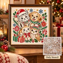 Christmas Animal Stencil Set, Reusable PET Festive Holiday Painting Stencils, Xmas Cat Dog Rabbit Owl Hollow Template With Snowflake Gift Ornament Motifs, For Wall, Canvas, Fabric, Home Decoration, DIY Art Craft Projects For Holiday Season Decorating - Sets - View 5