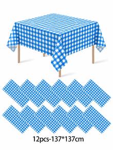 1/6/12PCS-137*274cm Blue And White Plastic Plaid Tablecloth, Decorative Disposable Blue Checkered Tablecloth, Suitable For Picnic, Farm, Birthday, Wedding Rectangular Tablecloth, Party Tablecloth - Blue - View 11