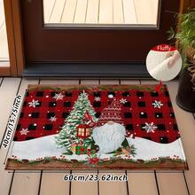 1pc Soft Faux Cashmere Material Floor Mat, Christmas Holiday Red Plaid Cartoon Decorative Rug, Kitchen Entrance Door Mat, Bedroom Door Anti-Slip Mat, Bathroom Non-Slip Mat, Festive Atmosphere Entryway Mat, Suitable For Multiple Scenes Anti-Slip Floor Mat, Room Decor, Holiday Gift - Multicolor - View 12