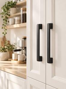 6pcs Black Plastic Cabinet Handles, Suitable For Kitchen, Vanity Drawer, Wardrobe Door And Other Furniture - Multicolor - View 6