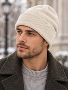 Men's Solid Color Rib Knit Beanie Hat, Slouchy Cuffed Winter Warm Hat, Soft Stretch Skull Cap For Casual Outdoor Wear - Knitted Hat - View 4
