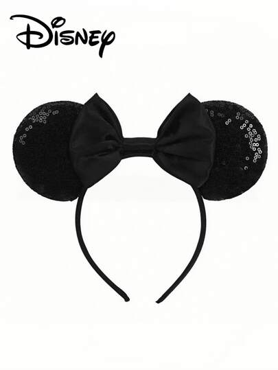 Hasbro 1pc Shiny Black Sequin Bow Cute Headband, Perfect For School Party, Costume Party, Role Play And Theme Park Activities, Theme Park Visit, Cosplay Party, Holiday Party Hair Accessory, Fun Photo Prop, Amusement Park Accessory, Suitable For Birthday Party And Easter Event, Comes With Cute Bow Cartoon Hair Clip, Can Be Worn For Travel, Suitable For Masquerade, Role Play, Theme Park