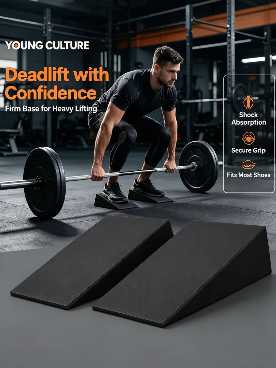 Bloque de soporte en cuña para sentadillas, adecuado para yoga, entrenamiento de fuerza y estiramiento profundo, bloque triangular de soporte para sentadillas, ladrillo de yoga para flexión profunda de piernas, cuña de fitness para sentadillas, tabla inclinada de EVA para estiramiento y levantamiento de piernas - Negro - Ver 1