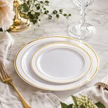 50/25/20/10pcs Premium White Double Gold Rim Dessert Plate Set, 10.25 Inch And 7.5 Inch Elegant Dinner Plates With Gold Border, Suitable For Weddings, Birthdays, Picnics, Barbecues, Parties, Halloween, Christmas And Other Occasions - White - View 3