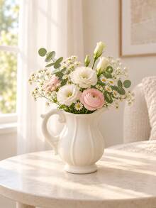 1pc White Ceramic Water Pitcher Vase With Handle And Wavy Spout, Textured Pottery Decorative Flower Vase, Vintage Farmhouse Style Home Decor, Suitable For Living Room, Entryway, Shelf, Mantel, Dining Table Centerpiece, Wedding And Housewarming Gift - Kettle Vase - View 5