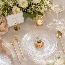 10/25/50pcs Transparent Hammered Gold Rim Dinner Plate Set, Includes 7.5 Inch/10.25 Inch Plates, Suitable For Serving Food, Fruit, Snacks, Desserts And Salads, Also Can Be Used As Cheese And Candy Trays. Multi-Purpose Tableware, Suitable For Parties, Weddings, Birthdays, Picnics, Halloween, Christmas And Other Holiday Occasions, Easy To Clean, Suitable For Elegant Table Setting At Home And Events. - Transparent - View 10