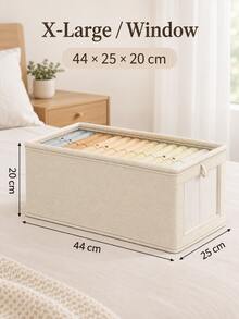 1pc Large Storage Basket | Fabric Wardrobe Organizer Box With Transparent Window, For Organizing | Foldable With Lid Home Storage, Beige, Grey Decor, Holiday Decor, Room Decor, Home Decor, Bedroom Decor - Multicolor - View 28