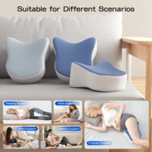 1pc Ergonomic Memory Foam Leg Pillow, Contoured To Leg Curve, Side Sleeping Leg Support Pillow, Removable Washable Pillowcase, Home Rest Bedroom Sofa Multi-Scenario Sleep Pillow - Blue and White - View 10