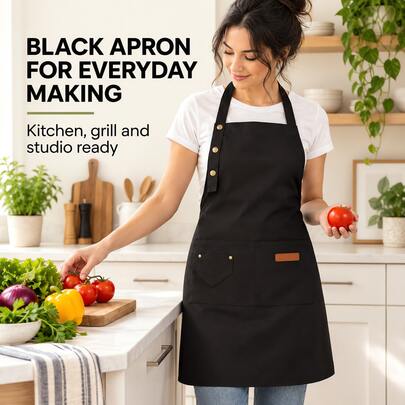1PC Black Chef Apron – Heavy-Duty, Adjustable & Stain-Resistant – Designed For Cooking, Grilling, Baking, And Food Service – Ideal For Home Kitchens, Restaurants, Cafes, Bars, And Salons