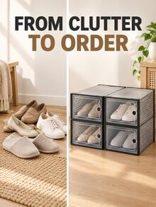 12/6/1pc Large Shoe Box, Back To School, Stackable Modular Shoe Box, Transparent Plastic Shoe Box With Lid, Shoe Display Box, Stackable Transparent Shoe Storage Box, White, Black, Grey - View 9