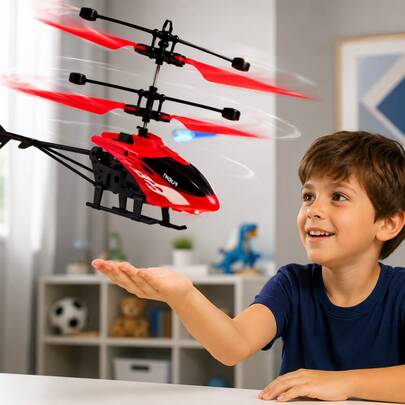 Helicóptero Voador Infantil com Sensor de Mão Recarregável USB Brinquedo Interativo com Hélices Duplas Sensor de Aproximação para Crianças Azul ou Vermelho