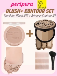 Too Cool for School Palet Perona Pipi Matte Peripera K-Beauty + Palet Kontur Matte, Tekstur Halus, Tahan Lama, Multifungsi, Termasuk Kuas dan Cermin, Set Makeup Gaya Korea - Set Perona Pipi & Kontur Glow - View 1