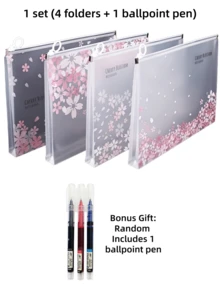 1 Set Transparent Waterproof Zipper File Folder A4 Size Pink Cherry Blossom Pattern Suitable For Office, Home, Travel And Other Occasions Stationery Supplies School Supplies Back To School Essentials Adult Stationery Set Utilies Colares - Sets - View 13
