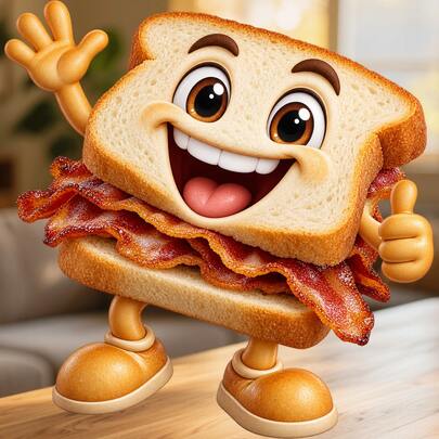 Smiling Bacon Sandwich Fridge Magnet, A Classic Breakfast Story For Busy Family Kitchen Mornings For All Metal Surfaces Throughout The Home