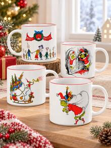 The Grinch The Christmas Ceramic Rinse Cup With Handle, Cartoon Character Print Mouthwash Cup And Toothbrush Holder, Bathroom Vanity Sink Countertop Accessory For Daily Use, Festive Holiday Decor And Christmas Gift - Multi-color - View 4