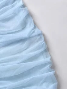 ChicMe 女款露肩抓褶長洋裝，無袖魚尾下擺，修身顯瘦，優雅雞尾酒會大裙擺 - 淺色水洗藍 - 查看 11
