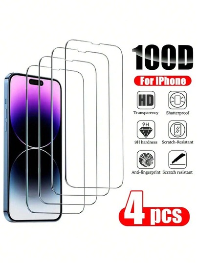 4 Packs Tempered Glass Screen Protector Compatible With Iphone 18 Pro/18 Pro Max/17/16/16e/7/8 Plus/X/XR/XS Max/15/13/11/12/14 Pro Max/Mini, Scratch-Resistant, Screen Protection