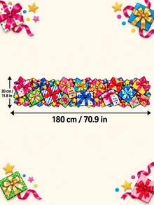 1pc Colorful Gift Birthday Table Runner, Present Box Bow Ribbon Star Print Long Table Decor, Irregular Edge Party Table Cover For Birthday Celebration, Dining Table, Party Supplies, Home Decor - Multicolor - View 9