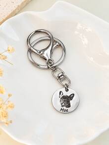 Customizable Pet Photo & Text Round Keychain, Laser Engraved Cat/Dog Portrait With Pet Name, Available In Gold, Silver, Rose Gold, Comes With Metal Key Ring And Swivel Clasp, Easy To Detach, Commemorative Pendant For Pet Owners, Suitable For Keys And Bags, Keeps Your Pet's Cute Look, Perfect Thoughtful Gift For Pet Lovers - Round Personalized Pet Photo Keychain - View 5