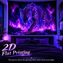 2D Flat Black Leopard Print Tapestry, Pattern Of Black Leopard Print, Flames, Starry Sky And Rocks, Glows Under Fluorescent Light, Suitable For Wall Decoration, Bedroom Background Decoration Or Party Decoration. - Multicolor - View 5