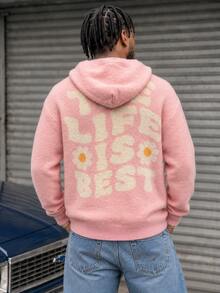 BLACKTOEXIT Men's Loose Casual College Floral Hooded Knit Sweater, Autumn/Winter - Pink - View 4