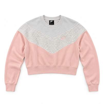 Sweatshirt Nike Crew Neck Color Block Cropped, Abu-abu Kemerahan, Wanita