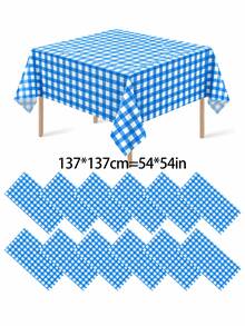 1/6/12PCS-137*274cm Blue And White Plastic Plaid Tablecloth, Decorative Disposable Blue Checkered Tablecloth, Suitable For Picnic, Farm, Birthday, Wedding Rectangular Tablecloth, Party Tablecloth - Blue - View 3