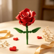1pc DIY Assembly Rose Flower Building Block Set, Artificial Red Rose Model Bricks, Desktop Home Decor Gift - Multicolor - View 5