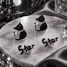14PCS Black Silver Shoe Charms For Clogs, Cat Star Heart Planet Bag Gem Shoe Decorations, ABS DIY Shoe Accessories For Women Girls - Black - View 3