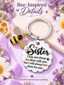 1pc/3pcs Sister Bee Keychain, Scalloped Bag Charm With Always Bee There For You Message, Thanksgiving And Christmas Gift For Sister, Purse Accessory - Multicolor - View 3