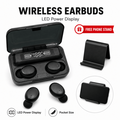 Wireless Earbuds With LED Digital Battery Display And Charging Case, Mini In-Ear Stereo Earphones, Lightweight And Portable, Includes Phone Stand, Suitable For Music, Sports, Travel, Work And Daily Use, 300mAh Battery