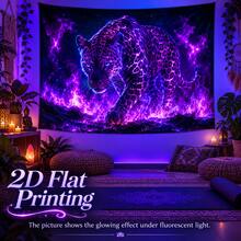 2D Flat Black Leopard Print Tapestry, Pattern Of Black Leopard Print, Flames, Starry Sky And Rocks, Glows Under Fluorescent Light, Suitable For Wall Decoration, Bedroom Background Decoration Or Party Decoration. - Multicolor - View 7