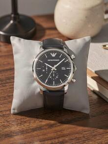 Emporio Armani Men's Chronograph Quartz Watch 46mm Polished Silver Stainless Steel Case Solid Black Matte Dial Black Genuine AR18281 - Black - View 7