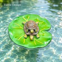 1pc Floating Lotus Leaf Pond Decor, Resin Frog Turtle Figurine, Water Floating Statue For Pool Fish Tank - A - View 5