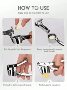1Pc Stainless Steel Garlic Press & Mincer | Heavy-Duty Ergonomic Design | For Ginger & Nuts | Rustproof & Easy To Clean | Essential Kitchen Cooking Gadget - Silver - View 11