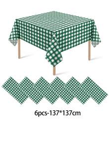 1/6/12PCS-137*274cm Green And White Plastic Plaid Tablecloth, Decorative Disposable Green Checkered Tablecloth, Suitable For Picnic, Farm, Birthday, Wedding Rectangular Tablecloth, Party Tablecloth - Green - View 13