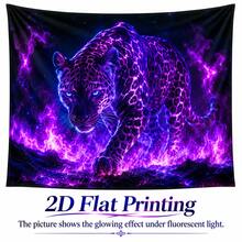 2D Flat Black Leopard Print Tapestry, Pattern Of Black Leopard Print, Flames, Starry Sky And Rocks, Glows Under Fluorescent Light, Suitable For Wall Decoration, Bedroom Background Decoration Or Party Decoration. - Multicolor - View 4