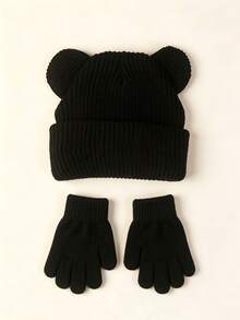 1 Set Unisex Toddler/Baby Knitted Hat + Gloves, Versatile Bear Design Cartoon Hat & Warm Gloves 2 Pieces Set - Set - View 10