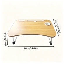 1pc Wood Grain Folding Bed Desk, With Cup Slot, Card Slot And Non-Slip Table Legs, Foldable Lazy Laptop Desk For Reading And Working In Bed, Suitable For Dorm Study, Watching Videos And Working In Bed - Multicolor - View 8