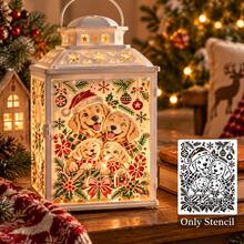 Christmas Animal Stencil Set, Reusable PET Festive Holiday Painting Stencils, Xmas Cat Dog Rabbit Owl Hollow Template With Snowflake Gift Ornament Motifs, For Wall, Canvas, Fabric, Home Decoration, DIY Art Craft Projects For Holiday Season Decorating - Sets - View 7