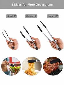 Set Penjepit Dapur Stainless Steel 3 Buah, Penjepit Makanan Ukuran Besar, Sedang, dan Kecil dengan Ujung Silikon Anti Selip dan Cincin Gantung, Penjepit Masak Multifungsi untuk Memanggang, Steak, Salad, Membakar, BBQ, Menyajikan, dan Aksesori Dapur Rumah Tangga - MultiWarna - View 8
