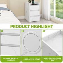 Yitahome Bedside Table With 3 Drawers, Nightstand End Table, Water-Resistant Storage Side Table, 35x40x59cm - Antique White - View 4