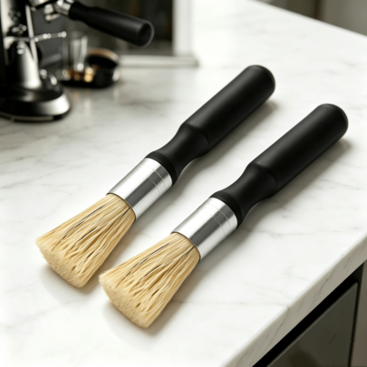 Set da 2 pezzi di spazzole per caffè in setole naturali di cinghiale, spazzole professionali per barista, strumenti di pulizia per macchine da caffè espresso