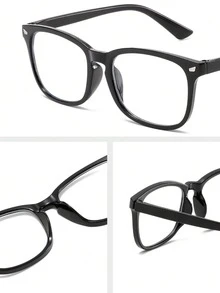1 Pair Men's Fashion Square Frame Non-Prescription Glasses, Perfect Blend Of Minimalist Design And Modern Style, Suitable For Vacation, Party, Commute, Business, Fits All Face Shapes - 1pc Black Frame White Flat - View 3