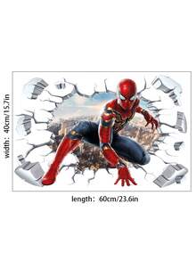 Disney 1pc Spider-Man Wall Sticker, Superhero Wall Decal, Cartoon Character 3D Wall Mural, Removable PVC Wall Decor, Suitable For Boys Bedroom, Game Room, Living Room And Home Decoration - View 10
