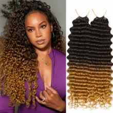 VALLBEST Boho Braids Miracle Knots Hair Human Crochet Hair Deep Wave 18 Inch 120g Ombre Feather Crochet Human Hair For Women Pre-Separated Invisible Wet And Way Crochet Hair Extensions T4/27# - Multicolor - View 1
