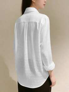 Elegant French High-End White Acetate Satin Blouse, Unique Design Jacquard Shirt, Long Sleeve Top Spring - White - View 4